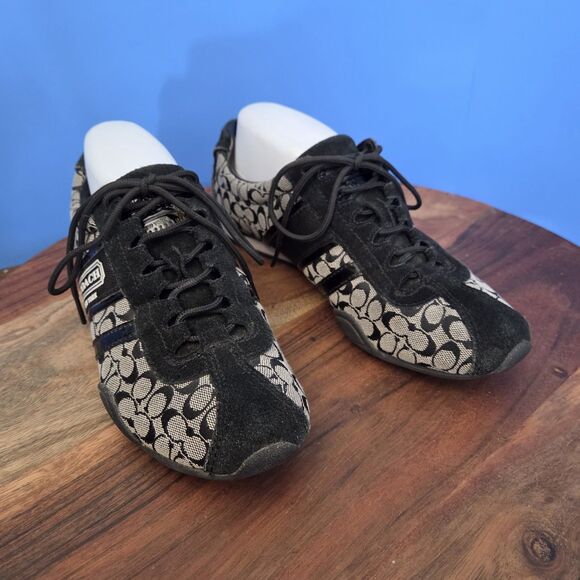 COACH Remonna Signature Jacquard C Pattern Suede Sneakers Black Gray Women's 8 - Picture 10 of 10